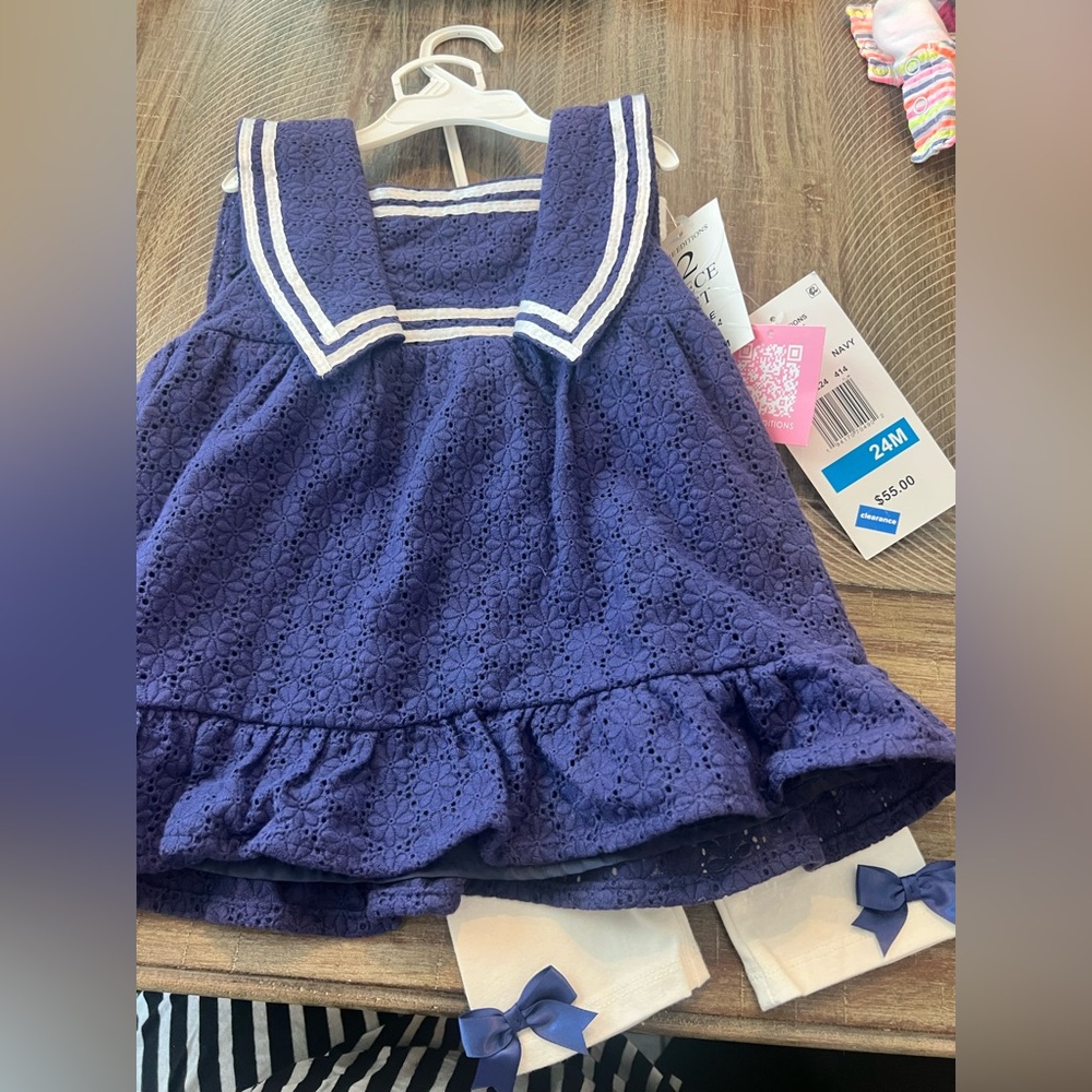 Rare editions babygirl 24m nautical matching outfit